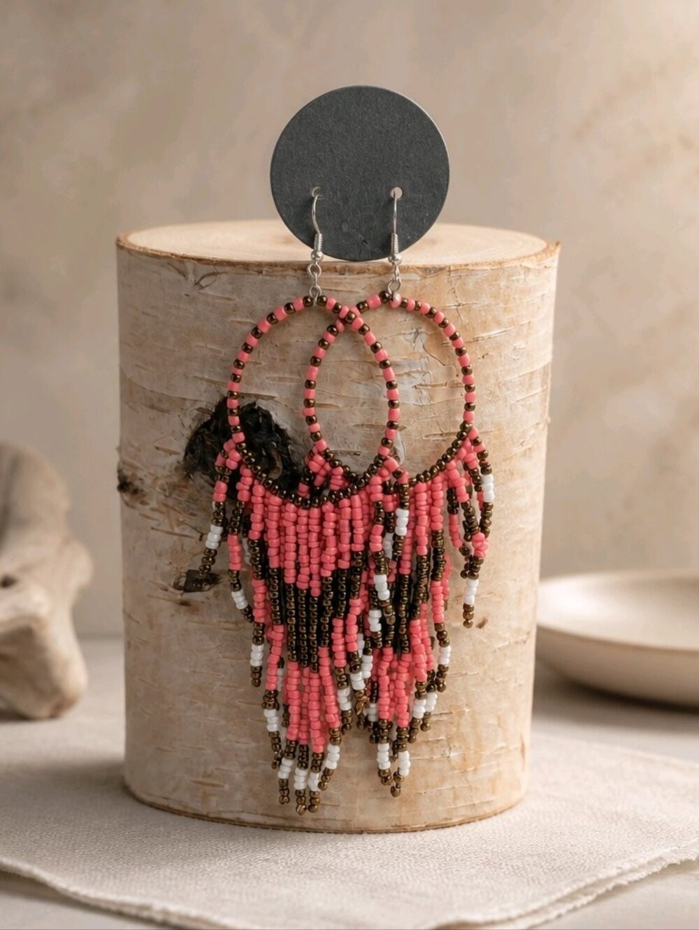 Bohemian Southwest Colors Ethnic Seed Bead Long Tassel Earrings